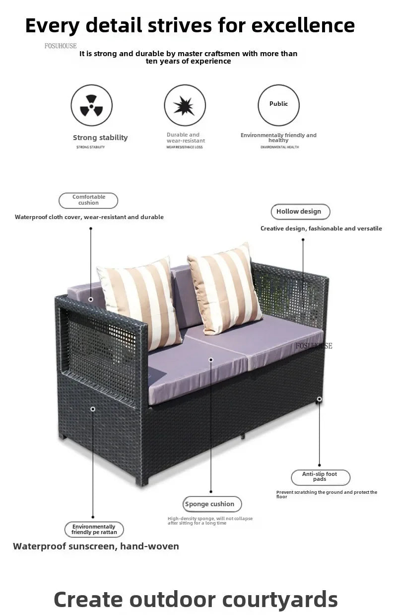 Nordic Outdoor Sofas Courtyard Villa Sun Room PE Rattan Chairs Single Double Terrace Sofa Waterproof Sunscreen Outdoor Furniture