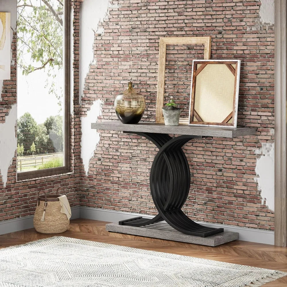 Console Tables for Entryway, Modern Farmhouse 39-inch Entryway Table with Geometric Base, Wooden Hallway Table for Entrance