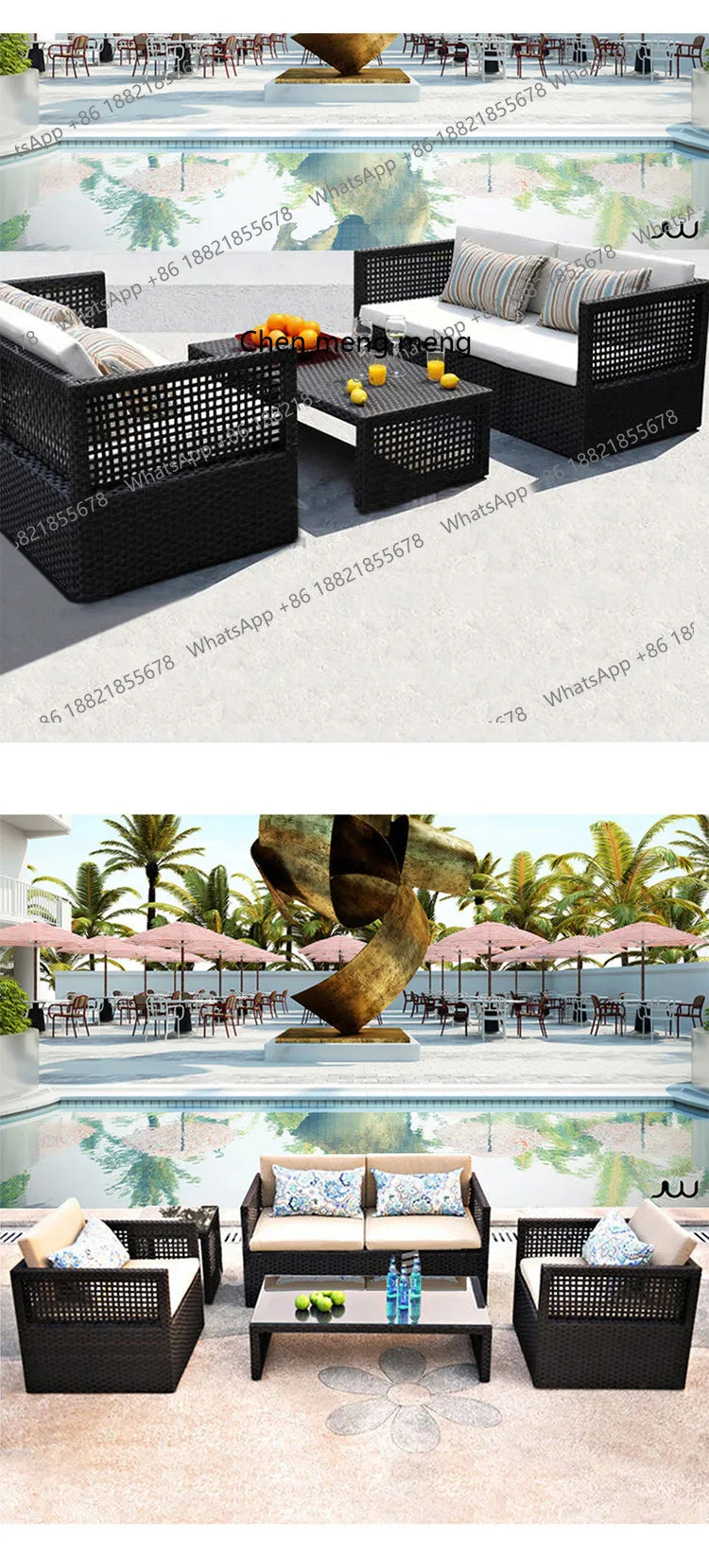 Outdoor rattan sofa combination waterproof and sunscreen outdoor courtyard balcony rattan chair