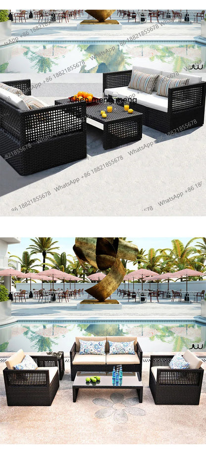 Outdoor rattan sofa combination waterproof and sunscreen outdoor courtyard balcony rattan chair