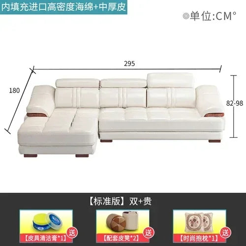 Long - lasting Genuine leather sofa, cowhide top layer, large and small unit, living room corner combination