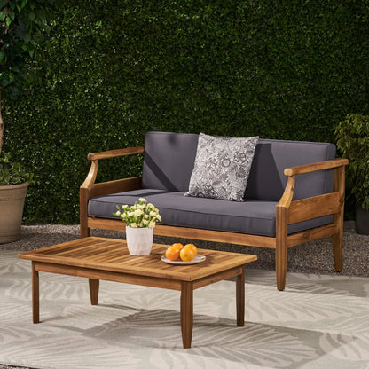 Outdoor Acacia Wood Lounge Armchair with Water Resistant Cushion, Modern Club Chair for Garden Patio Backyard Poolside