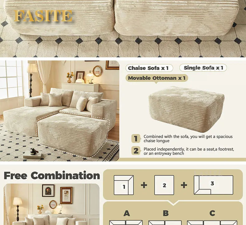 Compression sofa oversized recliner boneless  corduroy leisure chair double sofa