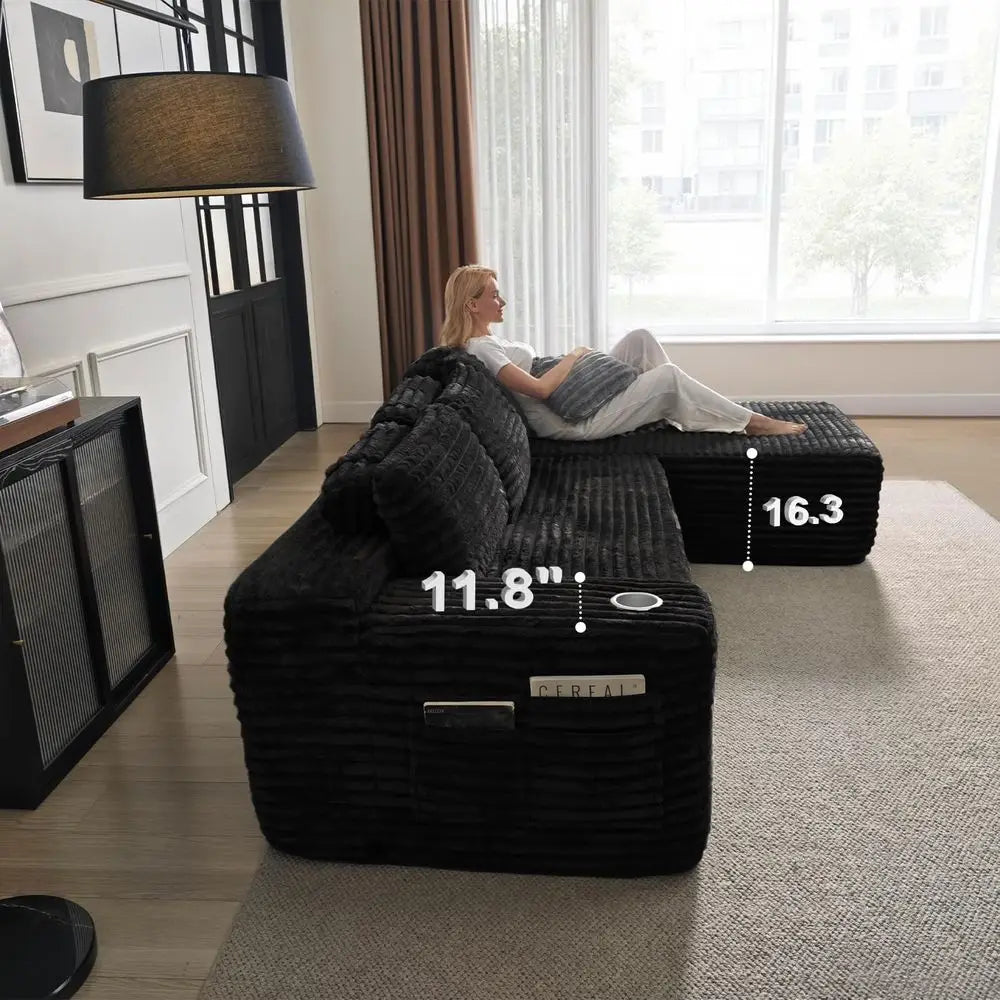 "Modern L-Shape Sectional Sofa with Right Chaise, Deep Seating, Cup Holder & Storage, No Assembly in Black Customized",Customize