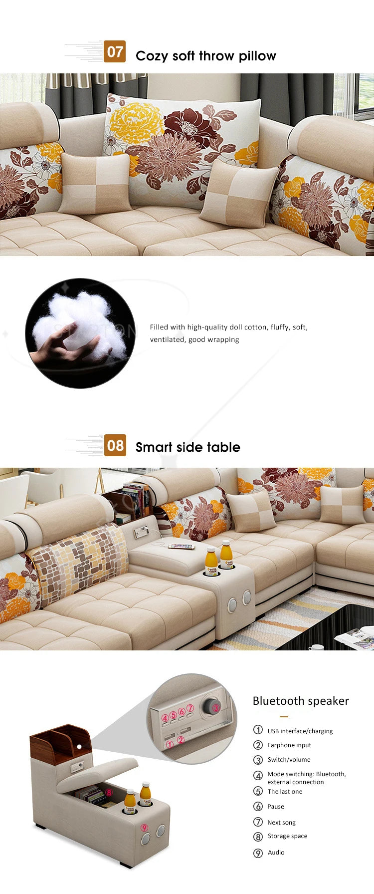 Modern Living Room Lounge 7 Seater U Shaped Sofa Set Furniture L Shape Sectional Couch Luxury Microfiber Fabric Modular Sofa