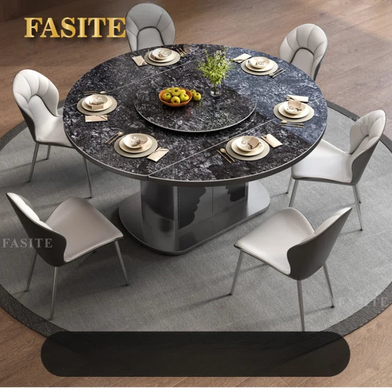 Dining table telescopic slate small apartment home Italian simple stainless steel storage dining table and chairs