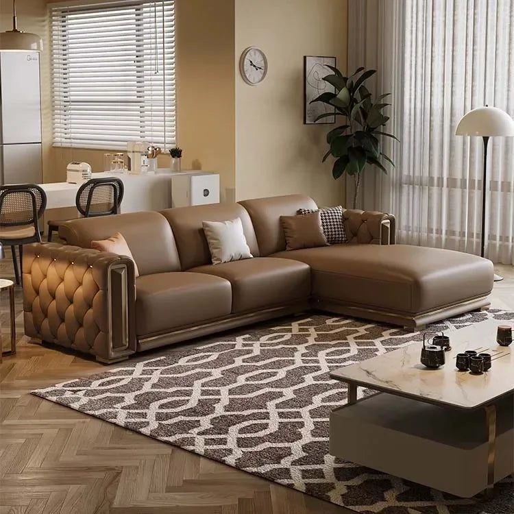 mHigh-end Stainless Steel And Titanium Edge Sofa Set Living Room Furniture Sponge Leather L Shape Sofas l