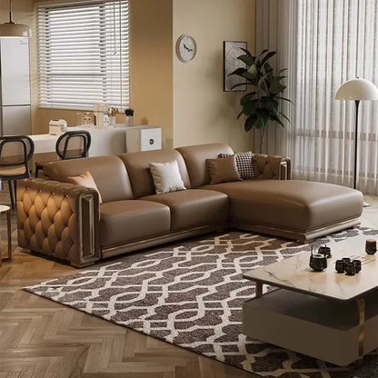 mHigh-end Stainless Steel And Titanium Edge Sofa Set Living Room Furniture Sponge Leather L Shape Sofas l