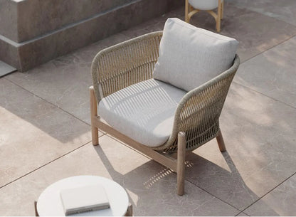 Nordic solid wood outdoor leisure rattan antiseptic wood sofa waterproof and sunscreen courtyard model room teak furniture