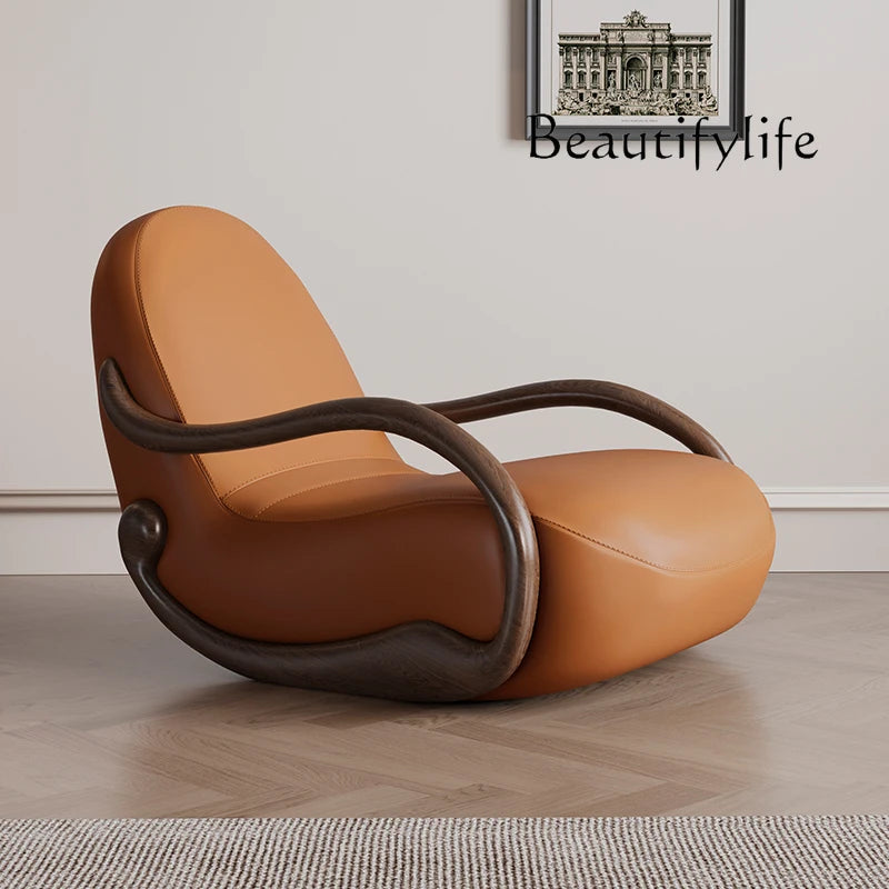 Design rocking chair new Chinese leisure chair walnut armrest living room balcony lazy recliner Italian minimalist
