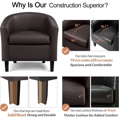 Modern Leather Club Chair with Faux Leather Upholstery and Wooden Legs Padded Seat Comfort Design Ideal for Living Room Bedroom
