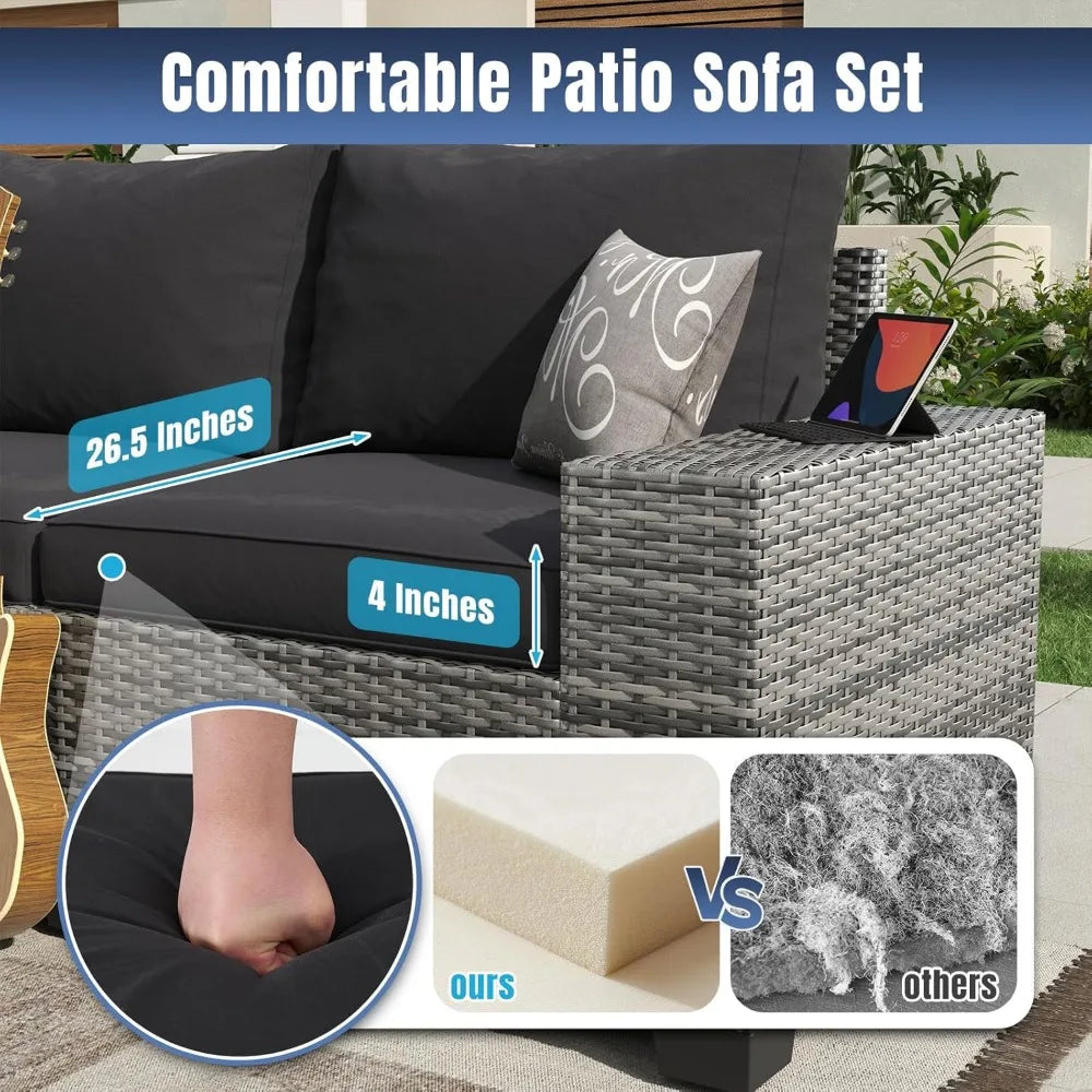 Patio Furniture Set Wicker Rattan Outdoor Sectional Conversation Set with Coffee Table and Thick Cushions