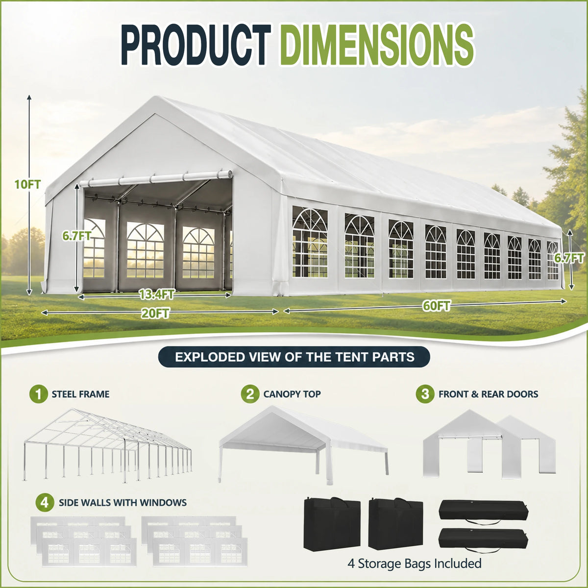 20x60FT Large Outdoor Event Tent Heavy Duty White Party Canopy Double Doors 18 PVC Windows Waterproof Steel Frame For Banquet Wedding Market