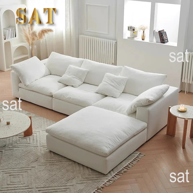 -For Modern Fabric L-Shape Three-Person Sofa Set with Sponge Filling for Living Room Gym & Villa Use&
