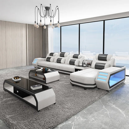 Modern multi-functional storage sofa living room with led lights large apartment sofa combination home