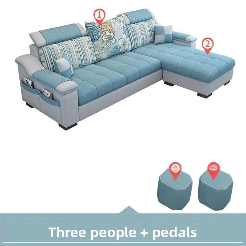 Fully Furnished Living Room Modern Fabric Sofa 3-Seater Removable Washable Cotton Linen Apartment Size