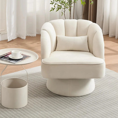 360° Swivel Barrel Accent Chair Modern Round Armchair with Striped Backrest & Plush Padding Velvet Fabric Upholstered Armchair
