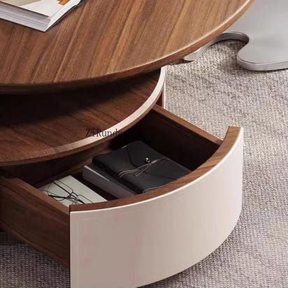 Retro solid walnut coffee table high-end living room furniture metal storage cabinet