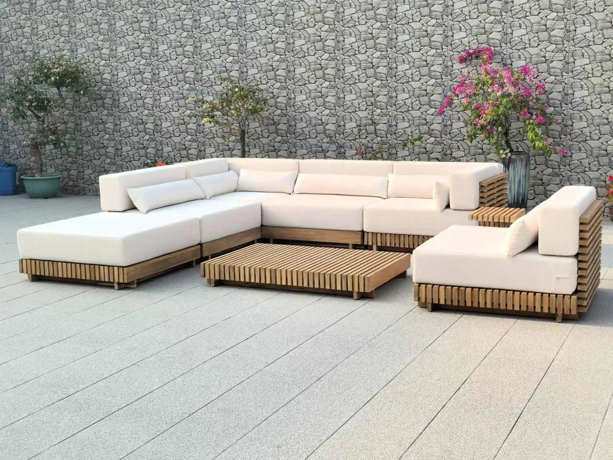 Deluxe Teak Outdoor Garden Sofa Set Aluminum Terrace Furniture Villa Resort Balcony Use
