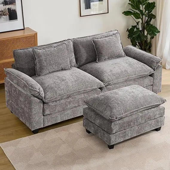 Comfy Cloud Couch Modular Sectional Sofa, Modern Chenille Deep Seat Sleeper Couches with Ottoman and Pillows for Living Room