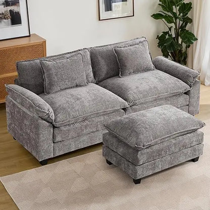 Comfy Cloud Couch Modular Sectional Sofa, Modern Chenille Deep Seat Sleeper Couches with Ottoman and Pillows for Living Room