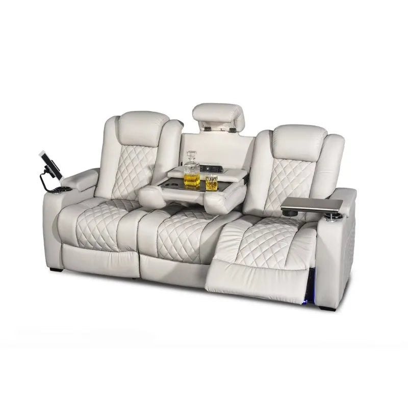 Furniture Smart Home Electric Power Recliner Genuine Leather VIP Home Theater Sofa For Bedroom & Living Room USB LED Cool Cup