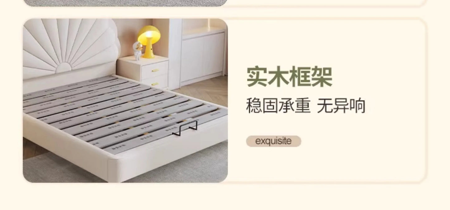 cheap Luxury Leather Princess Petal Bed with LED Lights queen bed frames 120x200cm 135x200cm 150x200cm 180x200cm Beds Furniture