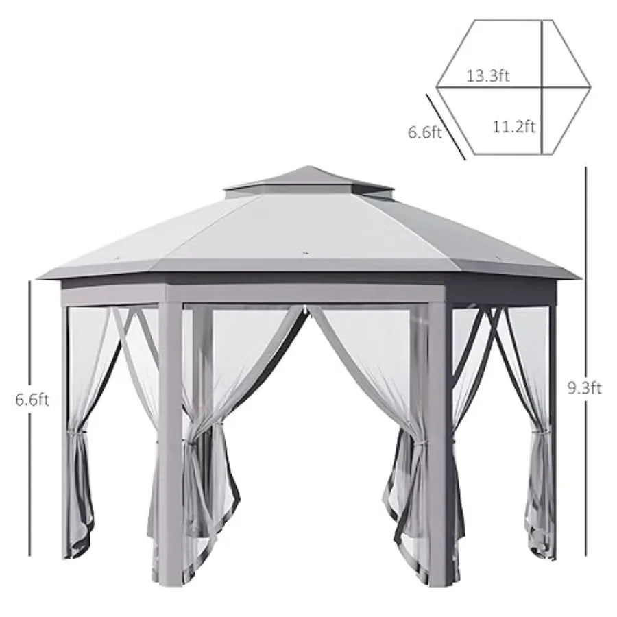 11' x 13' Pop Up Gazebo  Tent with Zippered Mesh Sidewalls and Carrying Bag Event Tent Shelter for Patio Garden Backyard Gray