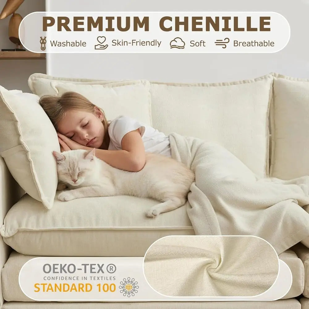 78 Sectional Sofa, Cloud-Soft Loveseat, Deep Seating Chenille Fabric Sofa with Throw Pillows, 2-Seat Couches for Living Room or