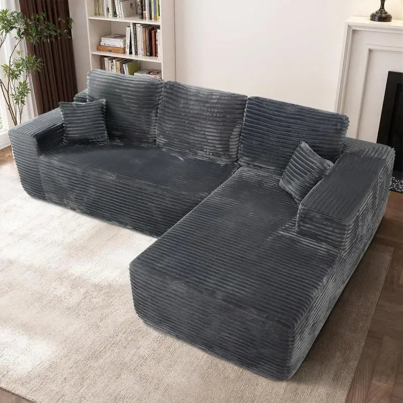 L-Shaped Modular Cloud Sectional Sofa with Deep Seat, Upholstered in Plush Corduroy Fabric, No Assembly Needed, Grey for Living