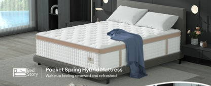 BedStory 14'' Full/King/Queen Size Mattress, Luxury Hybrid Mattress, Gel Memory Foam & Pocket Springs, Manufactured in USA
