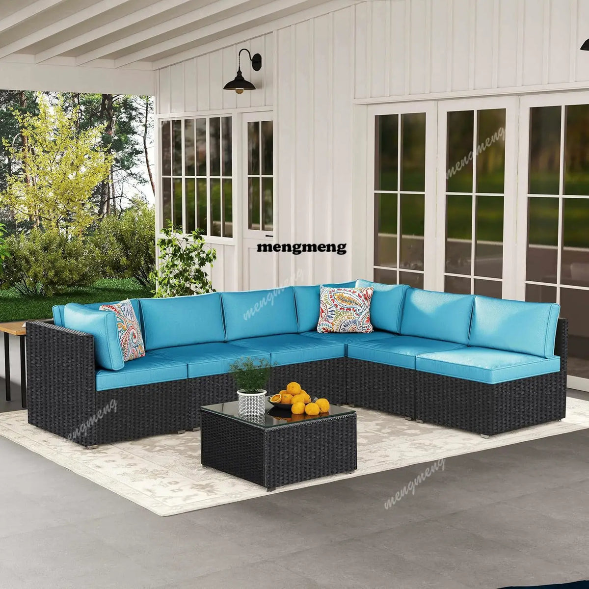 7-Piece Outdoor Patio Furniture Set, Outdoor Couch - Handwoven All-Weather Rattan & 4” Thick Waterproof Cushions,, Customized