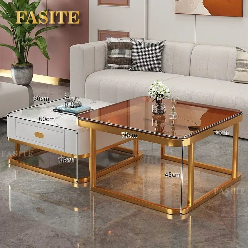 Glass Luxury Coffee Tables Bedside Centre Center Coffee Tables Gold Combination Nordic Basse De Salon Living Room Furniture