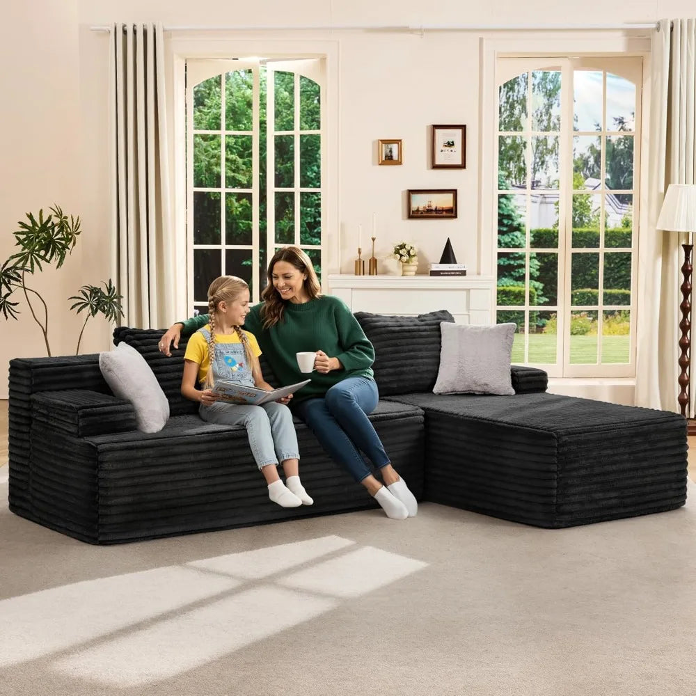 Modular Sectional Couch Sofa,96 Boneless Couches for Living Room, Memory Foam Sectional Couch with Oversized Chaise