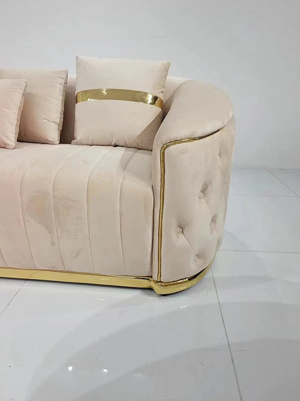 Modern Living Room Furniture Luxury Metal Frame 3 2 1 Seater Sectional White Velvet Fabric Sofa Set