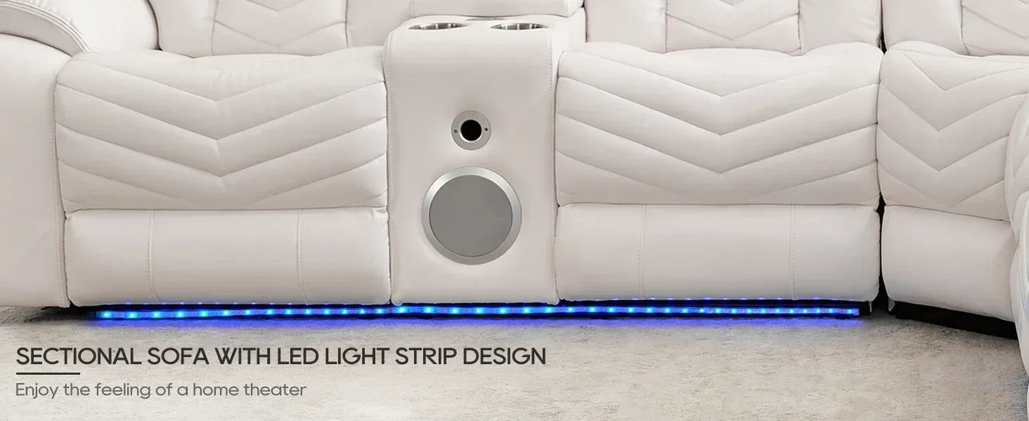 QAZ8-Power Recliner Sectional Sofa Couches with Bass Speakers Living Room.Leather Reclining Corner Sectionals Sofa Couch Sets wi