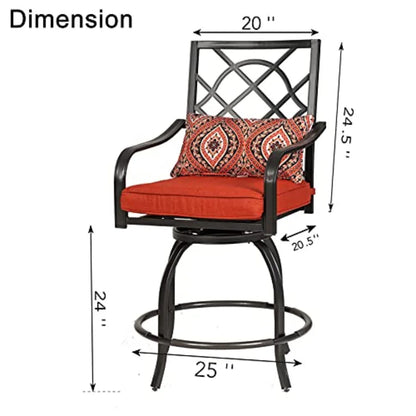 2 Pieces Patio Swivel Bar Stools Outdoor Metal Bar Height Bistro Chairs with Seat Cushion Armrest for Backyard Patio Lawn Garde