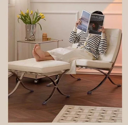 Vintage Barcelona Leather Armchair for Cozy Living Room or Bedroom Lounge Elegant Barcelona Single Sofa Chair with Oil Wax Skin