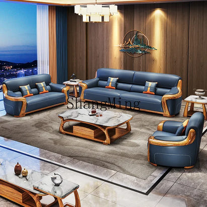 XMH new Chinese ebony leather sofa modern living room luxury villa first layer cowhide new combination sofa