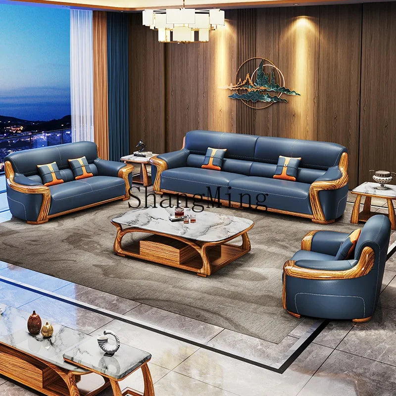 XMH new Chinese ebony leather sofa modern living room luxury villa first layer cowhide new combination sofa