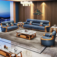 XMH new Chinese ebony leather sofa modern living room luxury villa first layer cowhide new combination sofa