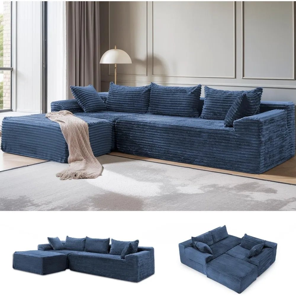 Living Room Modular Sectional Sofas: L-Shape Chaise, Cloud-Like Comfort, Plush Corduroy Seating