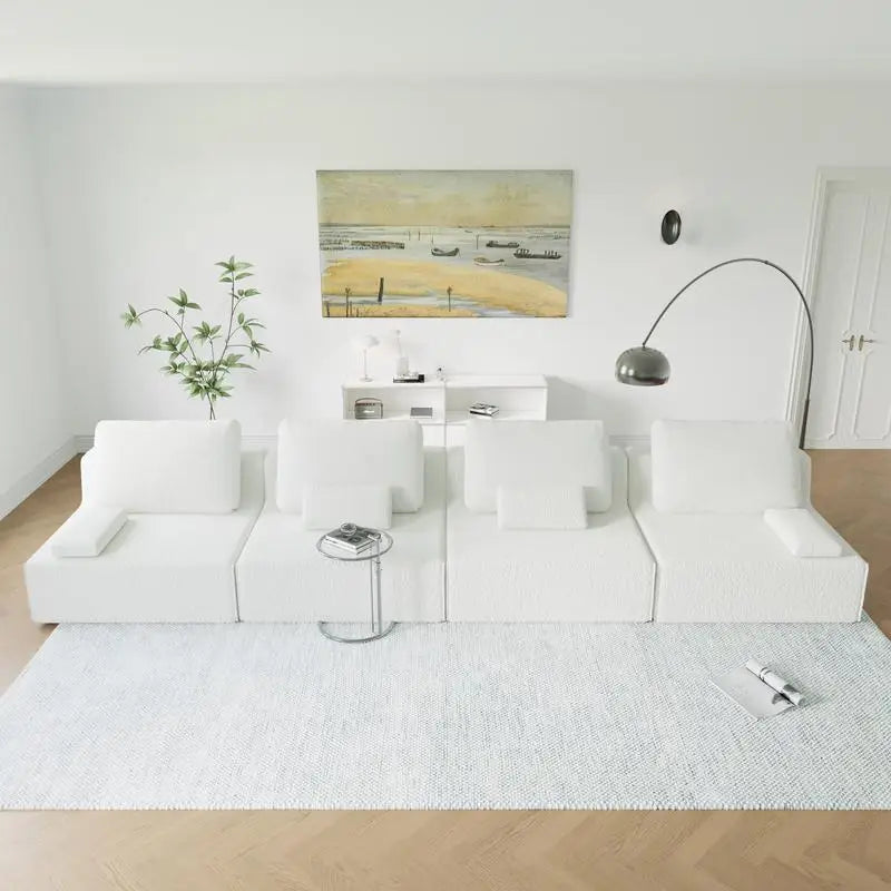 Oversized Modular Sectional Sofa, Luxury Boucle Floor Couch Set, Convertible Compressed Couch, Spacious Foam-Filled Sofa for