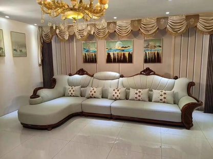 European leather sofa first layer cowhide combination living room villa luxury ebony sofa style fully furnished small apartment