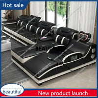 A38 Italy Genuine Leather Sectional Sofa with Bluetooth Speaker,Functional Headrest,Massage Chaise | L Shape Corner Couch