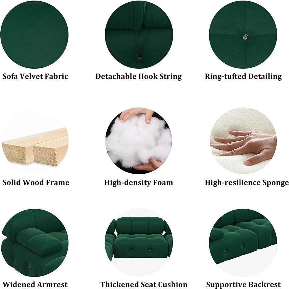 Nordic Sofa 138" Convertible Modular Sectional Couch, U-Shaped Minimalist Velvet , Mid-Century Modern Comfy