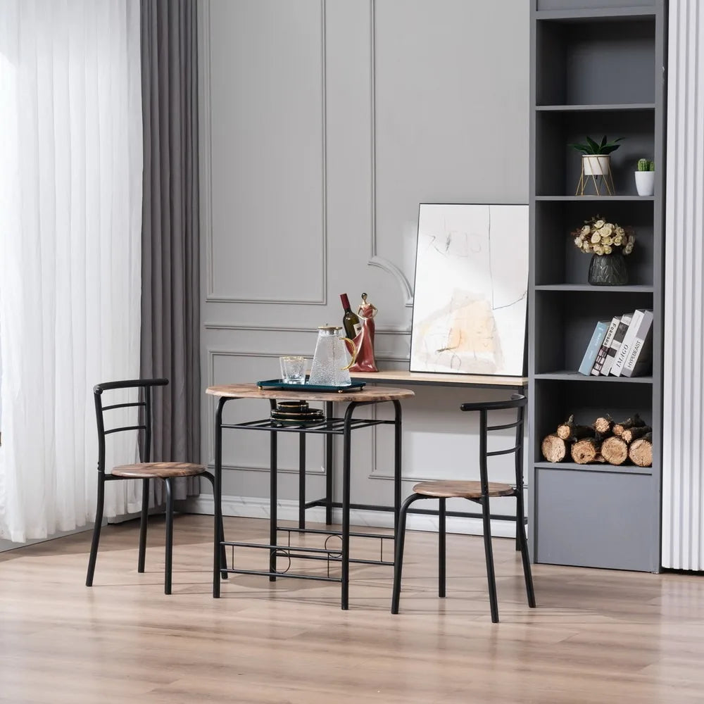 5-Piece Dining Table Set W/Counter Height Table & 4 Bar Stools, Industrial Kitchen Dining Table Set W/Footrest & Backres