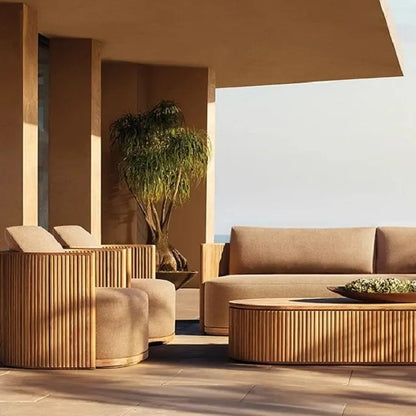 nvModern Simple Courtyard Villa Garden Outdoor Waterproof Sunscreen Anticorrosive Durable Teak Sofa Outdoor Furniture&
