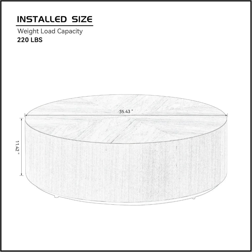 35.43" Round Coffee Table for Living Room Modern MDF Wood Coffee Table Drum Center Table for Apartment Office