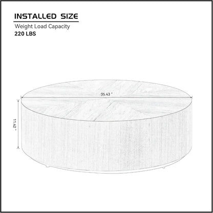 35.43" Round Coffee Table for Living Room Modern MDF Wood Coffee Table Drum Center Table for Apartment Office
